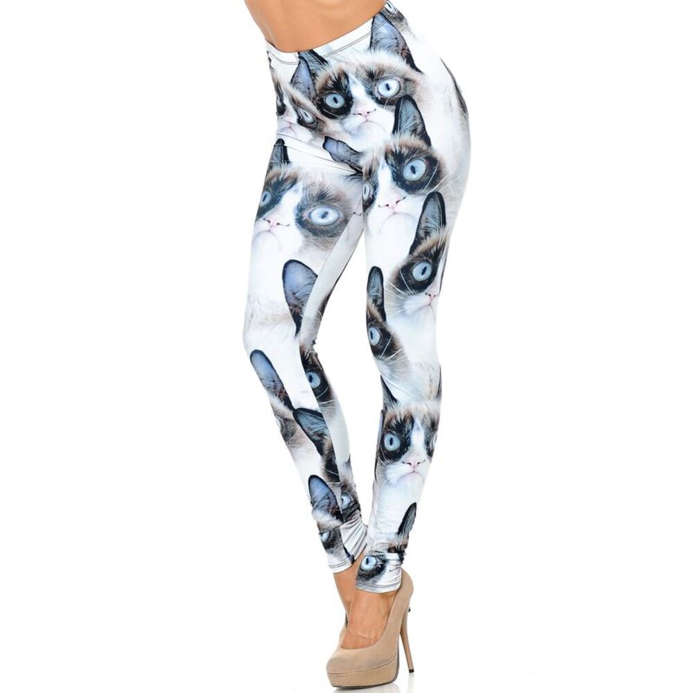 Creamy Soft Grumpy Cat Leggings - USA Fashion (One Size Regular,White)